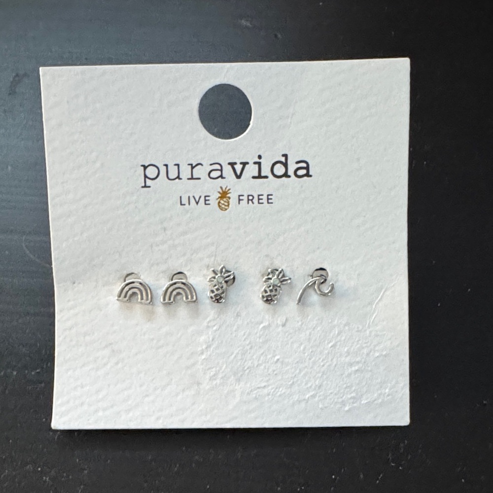 Pura Vida Silver Tone Earring Set